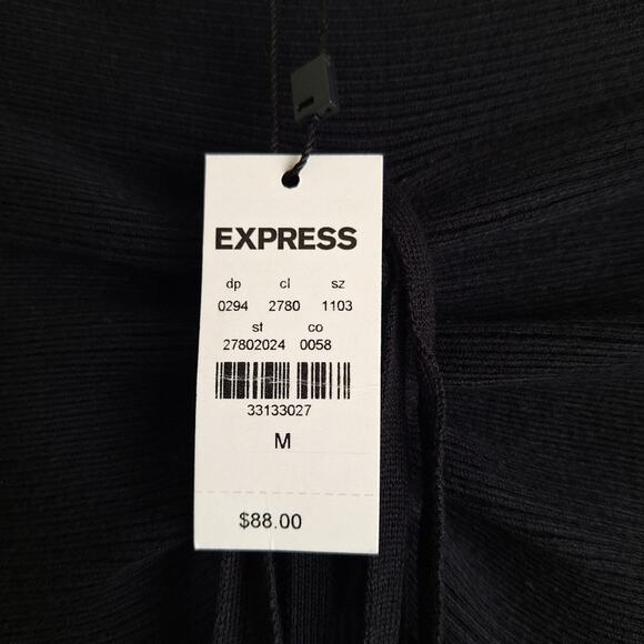 Express Super Body Contour Black Ribbed Mini Dress Drop Shoulder M - Picture 3 of 9